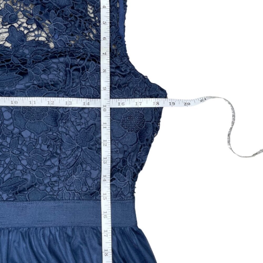 LC Lauren Conrad Navy Blue Lace Floral Embroidered Bodice Flowy Dress Sz Large - Picture 6 of 11